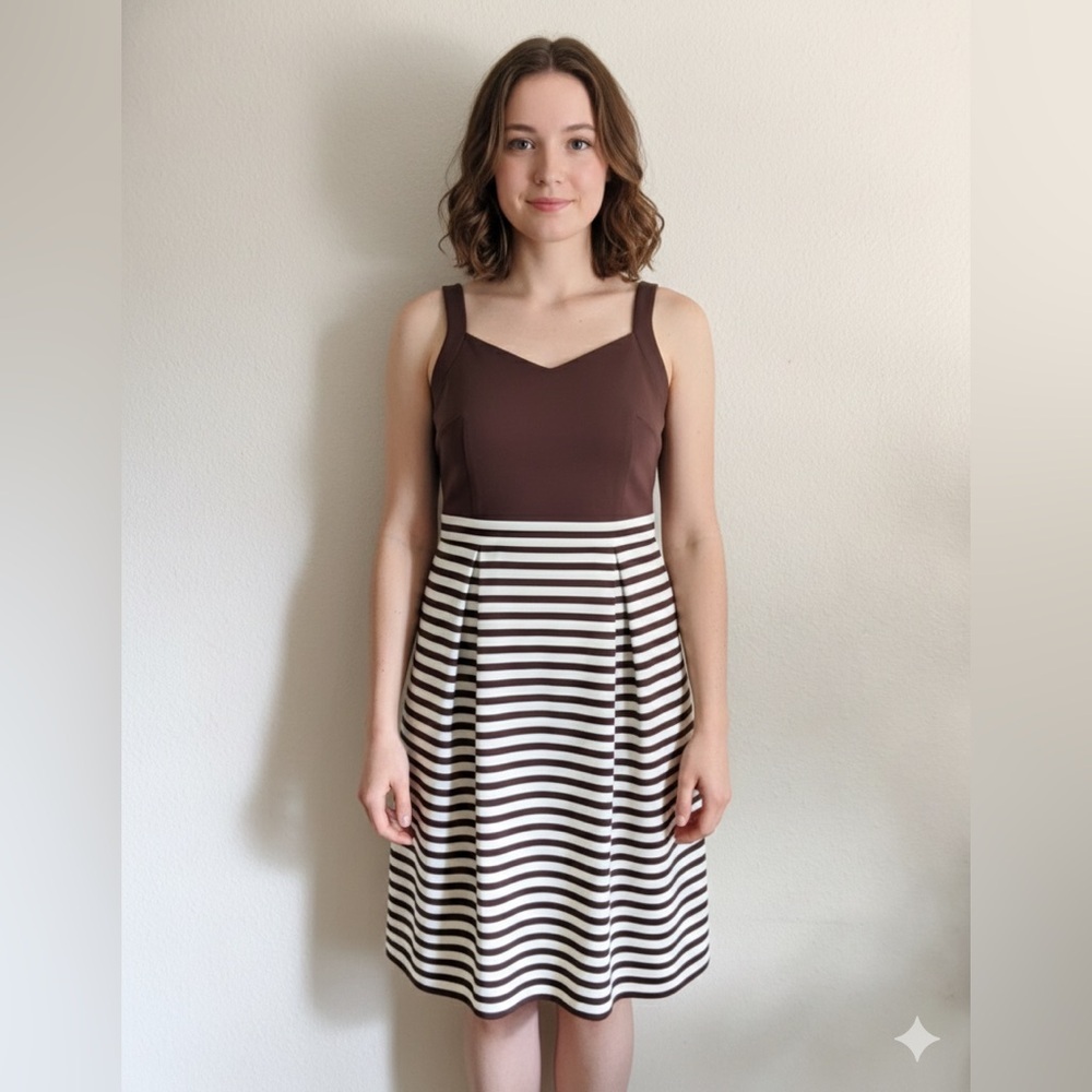 Charming Charlie Sleeveless Brown and white Midi Dress Size L